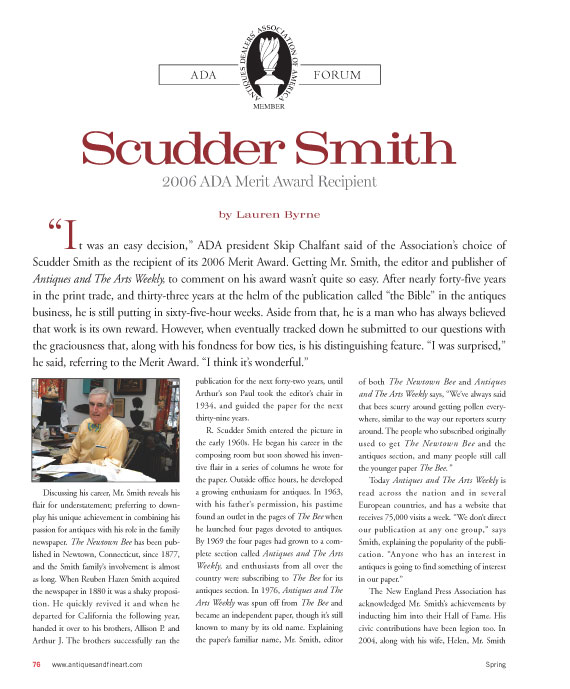 Scudder Smith: 2006 ADA Merit Award Recipient by Lauren Byrne