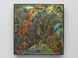 Fig. 7: Carp and dragonfly tea stand, probably designed by Clara Driscoll circa 1900-1902. Bronze and glass. H. 6-1/4, W. 6-1/4 in. The Museum of Modern Art, New York, gift of Joseph H. Heil. Clara Driscoll and the Tiffany Girls: The Women of Tiffany Studios by Margaret K. Hofer, Nina Gray, and Martin Eidelberg