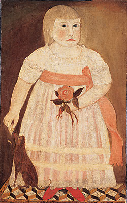 Fig. 5: Child with Dog, unidentified artist, circa 1770-1790. Oil on canvas, 24 x 15 inches. Found in Massachusetts by Isabel Carleton Wilde and purchased by Mrs. Rockefeller from Edith Gregor Halpert, Downtown Gallery, NYC, in 1931. Courtesy of Abby Aldrich Rockefeller Folk Art Museum. A Premier Folk Art Museum Celebrates Fifty Years and a New Home by Carolyn J. Weekley