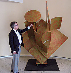 Tom Lollar, Lincoln Center’s director of visual arts, inspects an important late work of painted steel by David Smith, Zig IV, 1961, that was recently on loan to the Tate Modern. Great Impressions at Lincoln Center: A New Gallery and Major Printmaking are Part of a Renaissance of Visual Art by Charles A. Riley II