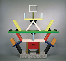 Click for Enlarged Version Carlton room divider, 1981, Ettore Sottsass Jr. (Italian, b. 1917). Produced by Memphis, Milan, Italy. Wood and plastic laminate. Courtesy of the Cleveland Museum of Art. The Mary Spedding Milliken Memorial Collection, Gift of William Mathewson Milliken. 1992.232.
