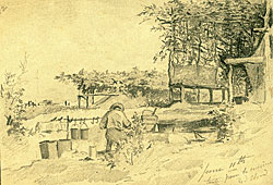Click for Enlarged Version Fig. 5: Jules Tavernier (1844-1889), Tente Pour la Cuisine, Red Cloud, June 11, 1874. Pencil sketch, 7 x 4 inches. Kansas State Historical Society.