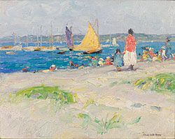 Click Here for Enlarged Version Frank Swift Chase (1886-1958), Rainbow Fleet, ca. 1930s. Oil on canvas board, 8 x 10 inches. Signed lower right corner. Collection of the Nantucket Historical Association; gift of George S. Heyer Jr. in Honor of Niles D. Parker. 2006.18.1.