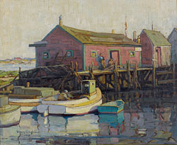Click Here for Enlarged Version Anne Ramsdell Congdon (1873-1958), Yerxa's Boat Shop, 1936, oil on canvas board, 32 x 37 inches. Signed and dated llc. Collection of Mr. and Mrs. Richard Congdon.