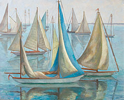 Click Here for Enlarged Version Elizabeth Saltonstall (1900–1990), Peaceful Boats, ca. 1950. Oil on canvas, 24 x 30 inches. Signed lower left corner. Collection of Meredith and Eugene Clapp.