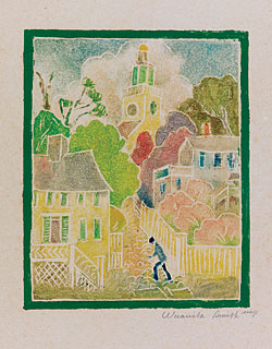 Click Here for Enlarged Version Wuanita Smith (1866-1959), Stone Alley, ca. 1920s. White-line colored woodcut, 11 x 9 inches. Signed lower right corner. Collection of Max and Heidi Berry.