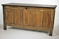 Click Here for Enlarged Version Fig. 5: Joined chest, attributed to Thomas Little, (in Massachusetts by 1630–1672), Marshfield, Ma, 1680-1720. Red oak, Atlantic white cedar, white pine. H. 26-3/4, W. 52-3/8, D. 21 in. Courtesy of the National Museum of American History, Smithsonian Institution, Behring Center, Washington, D.C.