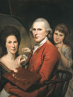 Click Here for Enlarged Version Self-Portrait with Angelica and Portrait of Rachel, ca. 1782-1785. Charles Willson Peale (1741-1827), Philadelphia. Oil on canvas, 36-1/8 x 27-1/8 inches (91.8 x 68.9 cm). The Bayou Bend Collection; gift of Miss Ima Hogg, B.60.49. Photography by Thomas R. DuBrock.