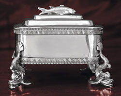 Click Here for Enlarged Version Sardine Box, 1866-1867, William Gale, Jr. (1825-1885), New York. Silver, 4-1/2 x 5-7/8 x 4-7/8 inches (11.4 x 15 x 12.4 cm). The Bayou Bend Collection, gift of Chris and Tom Allan Cunningham in honor of Jeanne Moran Cunningham at "One Great Night in November, 2002," B.2002.30. Photography by Miguel Flores-Vianna.