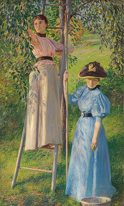 Click Here for Enlarged View Joseph Rodefer De Camp (1858-1923), Pear Pickers (The Pear Orchard), mid-1890s. Oil on canvas, 60 x 36 inches. Courtesy of Adelson Galleries, Inc., New York.