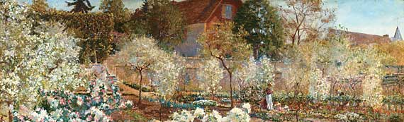 Fig. 5: Mary Fairchild MacMonnies Low (1858–1946) Blossoming Time in Normandy, 1901. Oil on canvas, 38-1/2 x 63-5/8 inches. Courtesy, Collection of the Union League Club of Chicago.