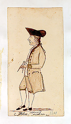 Fig. 10: John Fisher, by Lewis Miller (1796–1882), York, York County, Pennsylvania, 1808. Watercolor and ink on wove paper. H. 6, W. 3 in. York County Heritage Trust.