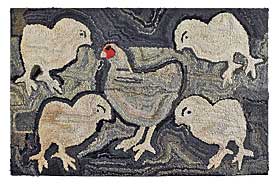 Hen and chicks hooked rug, Pennsylvania, early twentieth century.