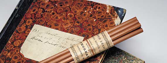 Fig. 4: Diaries of Henry David Thoreau (American, 1817–1862), 1837–61, with pencils made by J. Thoreau & Co., the Thoreau family pencil factory. Purchased by Pierpont Morgan, 1909.