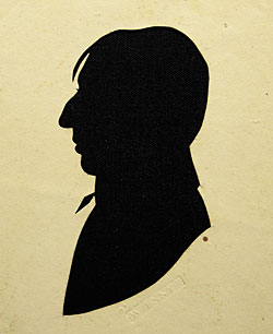 Fig. 10: William Jennys (1774–1859), hollow-cut silhouette, ca. 1805, also shown in figure 1. White paper mounted on black cloth, 4-3/4 x 3-3/4 inches. Private collection. 