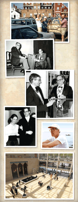IMAGES FROM TOP: Damariscotta, Maine, with Christopher Monkhouse, ca. 1990. With Harold Sack at Old Sturbridge Village, 1985. With Wendell Garrett, ca. 1995. Maine, 1985. With Fenella at The Metropolitan Museum of Art Centennial Ball, 1970. The renovated Charles Engelhard Court, completed in 2009 as Phase II of the American Wing overhaul. © The Metropolitan Museum of Art.