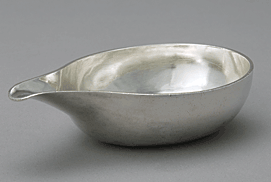 Fig. 2: Pap boat, Alexander Petrie (ca. 1707–1768; active 1745–1765), Charlestown, S.C., ca. 1754. Silver. L. 4-1/2, W. 2-3/4, H 1-1/8 in.
