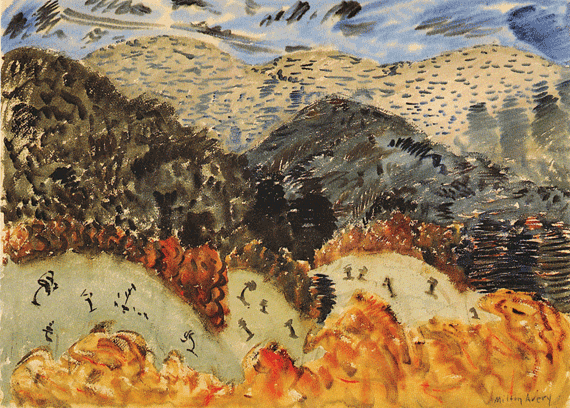 Fig. 9: Milton Avery (1893–1965) Hills and Mountains, ca. 1944 Watercolor on paper, 22 x 30 inches Permanent Collection of the Neuberger Museum of Art, Purchase College, State University of New York;  Gift of Roy R. Neuberger