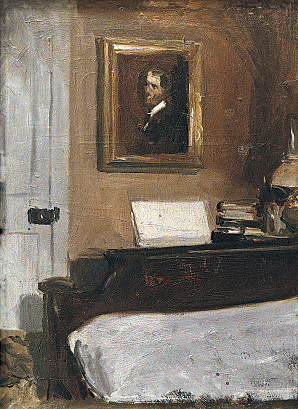 Fig. 8: Edward Hopper (1882–1967), Artist’s Bedroom, Nyack, ca. 1905–1906. Oil on composition board, 15-1?16 x 11-1?16 inches. Whitney Museum of American Art, New York; Josephine N. Hopper Bequest (70.1412). ©Heirs of Josephine N. Hopper, licensed by the Whitney Museum of American Art. Photography by Jerry L. Thompson.  