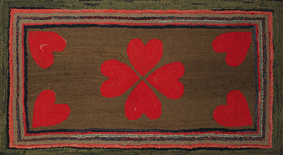 Hooked Rug with Hearts