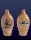 Rare Stoneware Double Incised Flask