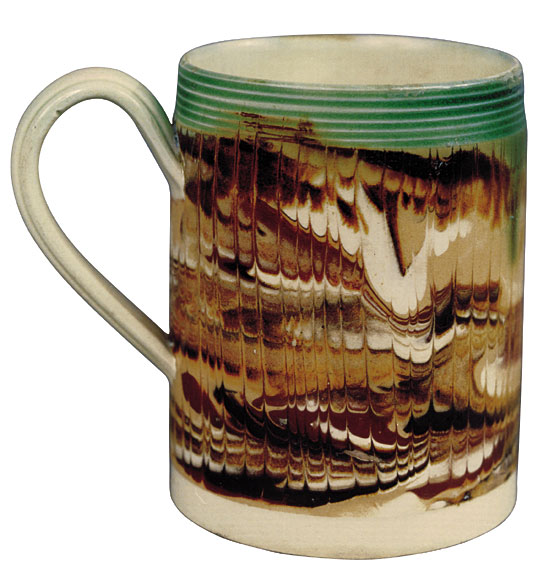Combed Marbleized Mochaware Mug with Green