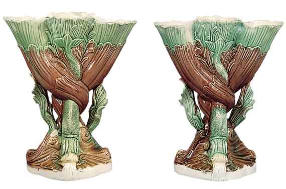 Pair Dolphin Vases Marked 