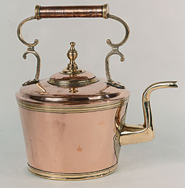 Tea Pot with Brass Handle, Spout, and Base