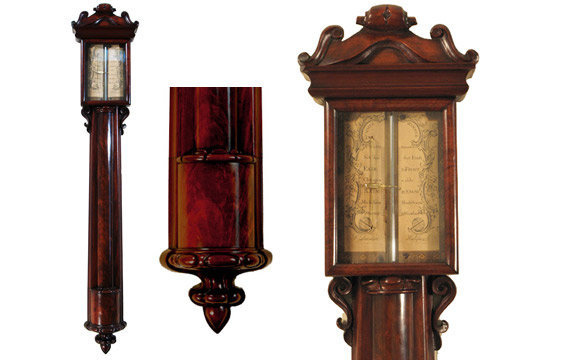 Mid 19th century mahogany stick barometer by Samuel Lainton, Halifax, Yorkshire