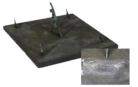 Mid-19th century slate sundial with five gnomons by Richard Melville (aka Melvin), Crystal Palace, London