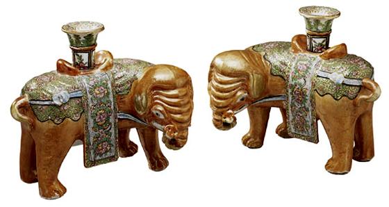 Pair of Large Chinese Export Canton Elephants