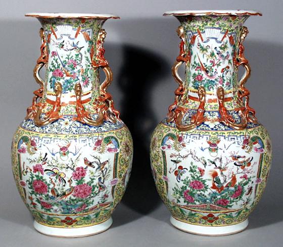 Pair of Chinese Canton Famille Rose Vases