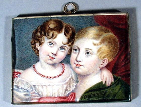 Portrait Miniature of a Brother & Sister Hugging