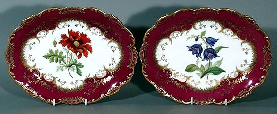 Pair of English Porcelain Compotes in Claret Color