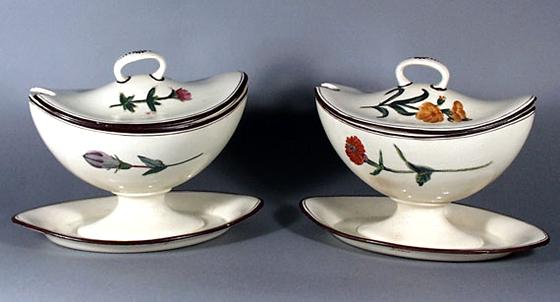 Pair of English Creamware Footed Sauce Tureens