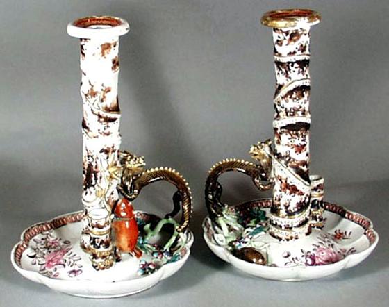 Pair of Chinese Export Famille Rose Chambersticks