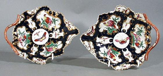 Pair First Period Worcester Blue Scale Leaf Plates