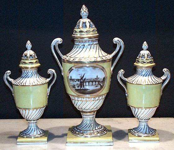 Garniture of 3 English Chamberlain Vases & Covers