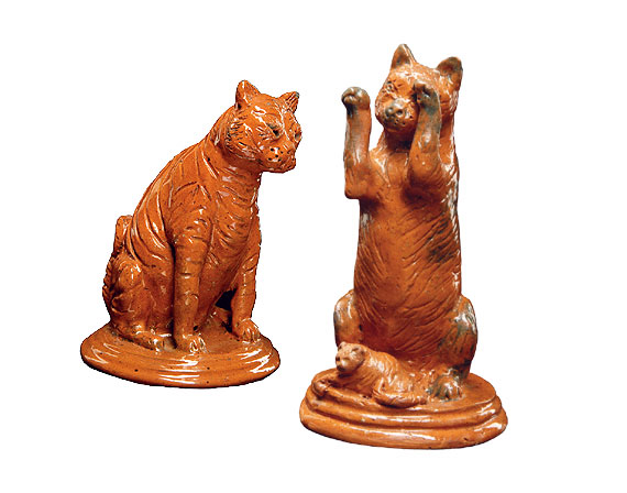 Pair of Redware Cat Figurals