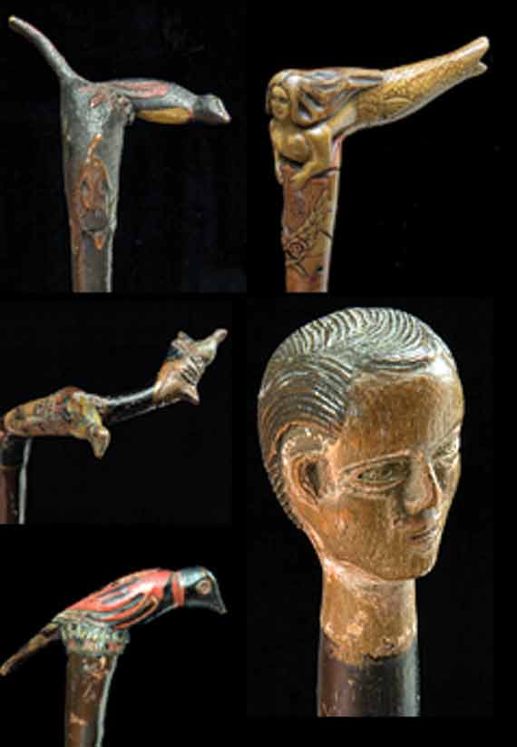 A Collection of Superbly Carved and Polychromed Pennsylvania Canes