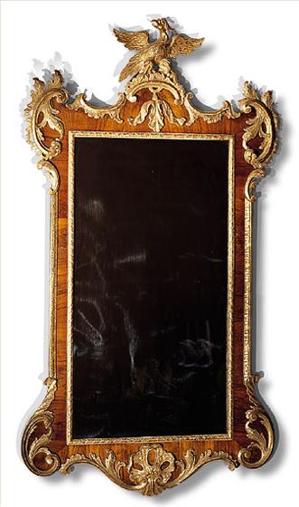English Walnut and Parcel Gilt Mirror