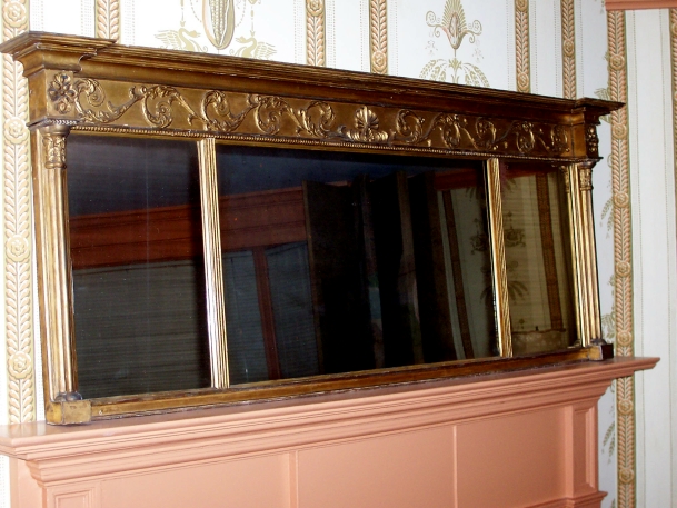 Labeled Sheraton Overmantle Mirror