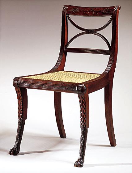 One of a Set of Six Carved<br>Mahogany Side Chairs