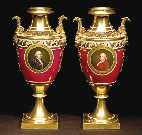 Important and Rare Pair of Rufus King Family Paris Porcelain Mantel Urns