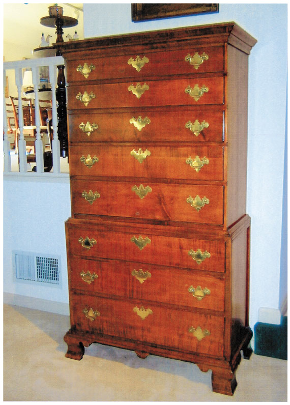 New England Tiger Maple Chest on Chest