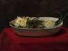Water Lilies in a White Bowl, with Red Table-Cover