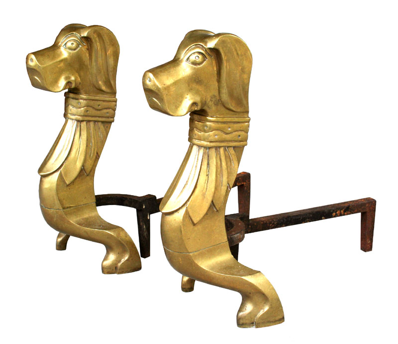 Rare Art Deco Design Dog Andirons