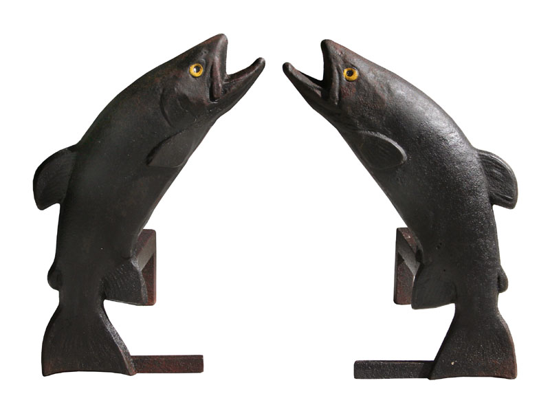 Folk Art Cast Iron Fish Andirons