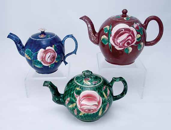 18th Century English Saltglaze Tea Pots with Enamel Polychrome Decoration, circa 1770