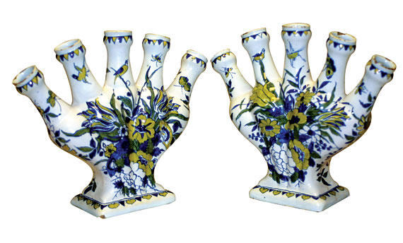 Pair of Dutch Delft Tulip Finger Vases